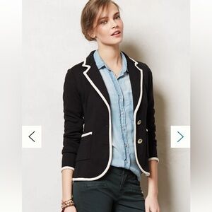Moth for Anthropologie Joliet Knit Sweater Blazer Black Off-White Medium